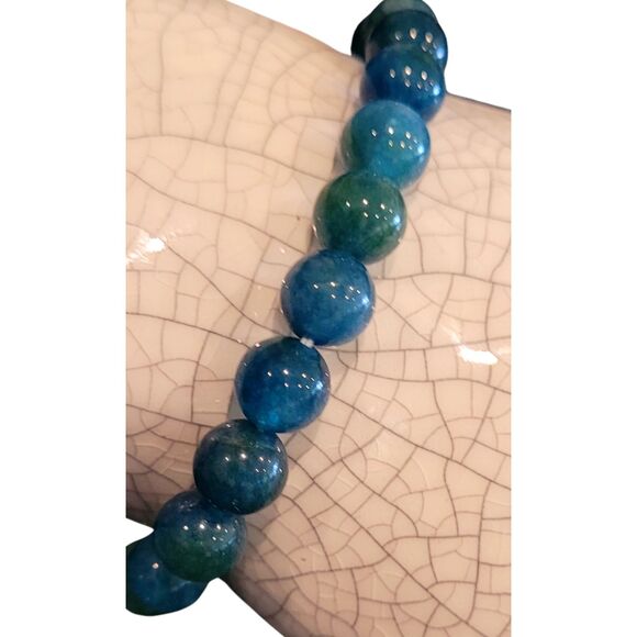 8mm Genuine Blue-Green Agate Natural Stone Beaded Stretch Bracelet Round Bead - Picture 2 of 4